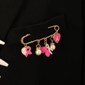 Pink ribbon heart and pearl breast cancer awareness brooch pin on black blazer - Pink Pearl Ribbon Style (WG-0224)