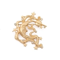 Baroque gold crescent moon brooch with stars and white rhinestones on metallic finish - Personified Star Moon