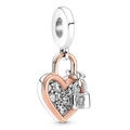 Charm a lucchetto a cuore bicolore in oro rosa e argento con pietre trasparenti - 013: Lucchetto a Cuore Bicolore Argento e Oro Rosa