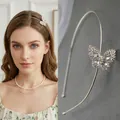 Cerchietto sottile in argento con farfalla di strass per donna su sfondo grigio - Oro Chiaro Farfalla Classica Strass Sottile