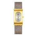 Minimalist square quartz watch with grey oval dial and grey leather strap for women - Grey Strap Grey Gold Case