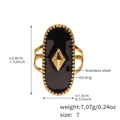 Vintage oval black enamel stainless steel ring with 18K gold star detail in size 7 - US 7 / Black