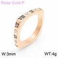 Bague carrée en acier inoxydable or rose avec chiffres romains et oxydes de zirconium - Or Rose (KR103549-GC)