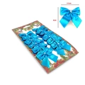 Set of 12 metallic electric blue Christmas tree bows with embossed grid texture - Card Packaged Set / Set of 12 / Lake Blue