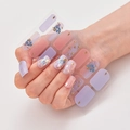 Close-up of holographic nail stickers with pink and purple glitter and gold foil accents - Pink Purple Solid Geometric Sequin Gold Foil Style (DQ3-110)