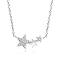 Close-up of star pendants with cubic zirconia inlay on a polished silver chain - White Gold
