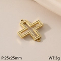 Pendente croce traforato in acciaio inox placcato oro 18K con strass e doppi anelli - Croce con Bordo in Strass (KLJ417-Z)