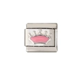 Italian charm link featuring a pink enamel crown design on polished stainless steel - 0856-pink Crown