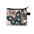 Blue and brown butterfly print polyester coin purse with pink orchid flower detail - Ultramarine Blue Illustration Butterfly