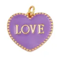 Purple enamel heart charm pendant with gold LOVE inscription and beaded edge detailing - Purple-Heart LOVE