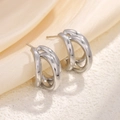 Minimalist silver 925 geometric triple hoop earrings with a polished metallic finish - Small Triple Layer Hoops / Silver