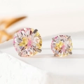 Titanium steel stud earrings featuring iridescent gradient zircon stones in two sizes - Yellow & Light Pink (A290-8)