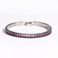 Detail of tennis bracelet with rectangular purple zircons and silver folding clasp - Platinum Plated Purple Zirconia