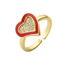 Anillo ajustable dorado con corazón de esmalte rojo e incrustación de circón - Abierto Ajustable / Rojo
