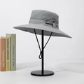 Gray wide-brim sun hat with breathable mesh and adjustable windproof cord for men - Light Grey (Drawstring 12cm)