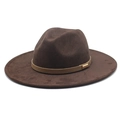 Classic dark brown suede cowboy hat with light brown leather band and gold metal buckle - M (56-58cm) / Brown