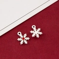 Silver snowflake charms with red crystal inlay for DIY jewelry making on red background - 44# Matte Silver Small Snowflake with Red Rhinestone
