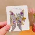 Fermaglio per capelli a farfalla con strass viola brillanti per acconciature bimba - Stile Farfalla Semovente con Strass Completi / Viola