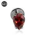 Solid G23 titanium flat back stud earring featuring a pear cut red zircon stone - 1.2x8mm / Dark Red