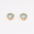 Detail of light blue heart-shaped copper pendants with pavé zircon stones and gold plating - 15*16mm / Light Water Blue
