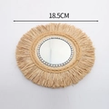 Boho woven raffia wall mirror with grey beads and 18.5cm diameter measurement - 18.5*18.5cm