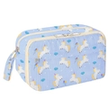 Détail de la trousse en velours bleu avec double fermeture éclair et motif licorne - Licorne