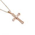 Golden geometric cross pendant necklace with cubic zirconia stones on white background - Hollow Cross Center Stone Style (00652-YH Cross)