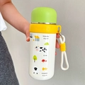 Portable stainless steel cartoon thermos with Happy Farm print and green lid - 350ml / Green