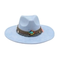 Cappello fedora in lana celeste a tesa larga con fascia bohémien e pietra turchese - Taglia unica / Azzurro
