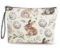 Easter bunny and egg printed makeup bag with black zipper and carry handle - Vintage Easter Illustration Style (Style 3)