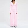 Pale pink two-piece yoga set featuring a cross wrap top and loose wide-leg trousers - S / Top And Bottom / Sakura Pink