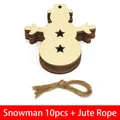 Addobbi natalizi in legno a forma di pupazzo di neve con stelle e corda in juta naturale - Pupazzo di neve / Set di 10 Con Corda di Juta