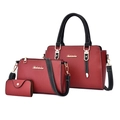 Set di tre borse da donna in pelle PU rossa e nera con elegante trama litchi - Rosso