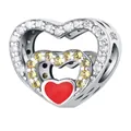 925 silver charm with yellow heart crystal, red enamel, and white cubic zirconia accents - 925 Silver / Full Inlaid Heart Drip Glue Bead