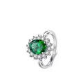 S925 sterling silver ring featuring an oval green emerald crystal with zircon accents - US Size 5 / Green