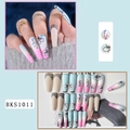 Unghie finte lunghe a trapezio con motivi floreali, strass e sfumature di colore - Stile Fiore Sfumato Rosa Blu (BKS1011-Tipo Colla Di Gelatina)