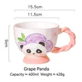 Hand-painted 400ml ceramic panda mug with a grape hat and pink twisted handle - Grape Panda