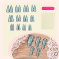 Set aus langen Stiletto-Kunstnägeln mit silberner Basis und minzgrünen Akzenten - 24 Stück/Set / Silbergrün (In Box)
