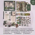 125-piece vintage forest stationery set featuring A6 notebook and green floral stickers - Green Forest Sky
