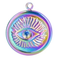 Colgante de ojo de la suerte en acero de titanio arcoíris con líneas radiales en relieve - Colorido