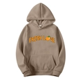 Brown long-sleeved hoodie featuring Fresh Love orange print in a casual style - Camel