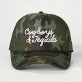 Camo trucker hat with Cowboys & Tequila embroidery and breathable mesh panels - One Size / Camo/White Logo