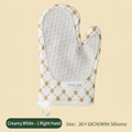 Creamy white floral oven mitt with yellow flowers and anti-slip yellow silicone grip - Beige Floral with Silicone (Right Hand)