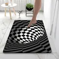 Detail shot of 3D optical illusion checkered bath mat with black and white vortex pattern - 40*60cm / Graphite