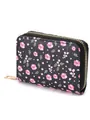 Floral accordion card holder in black and pink with gold zipper closure - Black Spring Flower Print