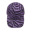 Detailed front view of zebra pattern baseball cap in striking purple and black cotton - Adjustable / Purple Zebra Print