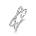 Elegant S925 silver entwined cross ring with micro-pave moissanite stones - 41 Moissanite Stones (R13178)