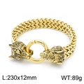 Golden Viking double wolf head woven bracelet in stainless steel with 230mm length - Gold / 23CM