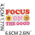 Detail view of Focus On The Good embroidered patch with dimensions 6.6cm by 4.5cm - No. 30 (Focus On The Good)