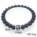 Men's retro volcanic stone bead bracelet with 8mm black lava and 11mm silver cross bead - Cross Embossed Pattern (KB205875-Z)